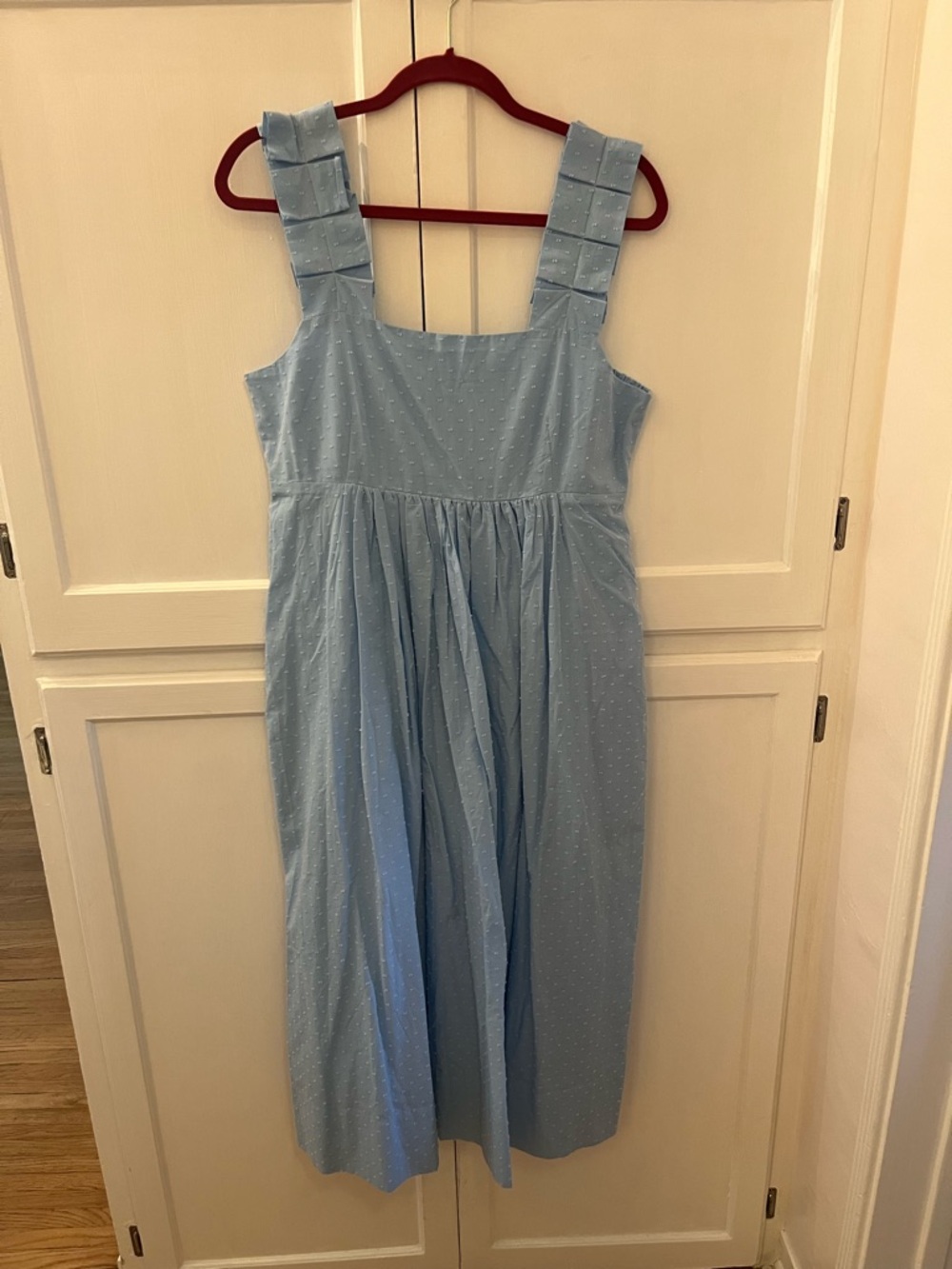 Light Blue Square Neck Midi Dress with Wide Straps